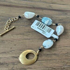 Rarities Carol Brodie Blue/White Opal, Pearl, & Spinel Toggle Bracelet SMALL nwt